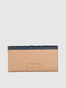 Hidesign Women Tan Brown & Navy Blue Colourblocked Leather Three Fold Wallet