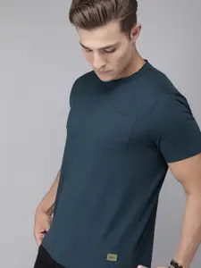 Roadster Men Navy Blue Solid Pure Cotton T-shirt