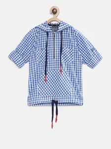 RIKIDOOS Boys Blue & White Regular Fit Checked Casual Shirt