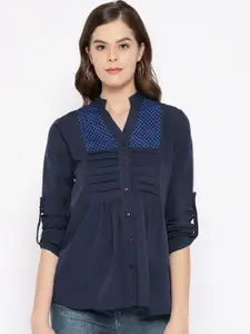 Karmic Vision Women Navy Blue Solid Shirt Style Top