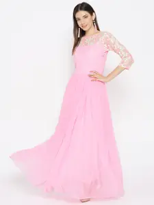 Karmic Vision Women Pink Lace Detailed Maxi Dress