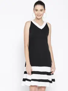 Karmic Vision Women Black & White Solid Drop-Waist Dress