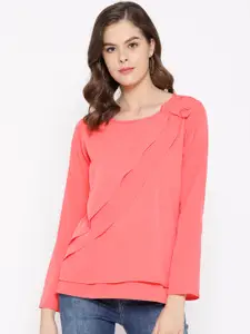 Karmic Vision Women Coral Pink Solid Layered Top