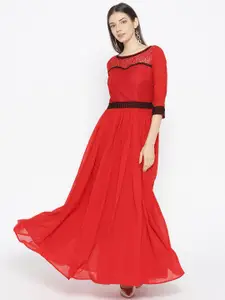 Karmic Vision Women Red Solid Maxi Dress