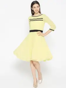 Karmic Vision Women Yellow Solid A-Line Dress