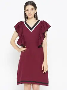 Karmic Vision Women Burgundy Solid A-Line Dress