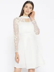 Karmic Vision Women White Solid Semi-Sheer A-Line Dress