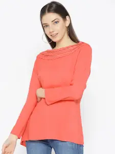 Karmic Vision Women Peach-Coloured Solid Top