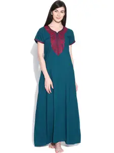 Sand Dune Teal Green Embroidered Maxi Nightdress 4394
