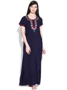 Sand Dune Navy Embroidered Maxi Nightdress 4405