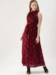 DressBerry Women Black Floral Printed Fit and Flare Dress