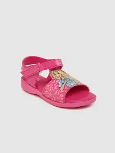 toothless Girls Barbie Pink & Blue Printed Open Toe Flats