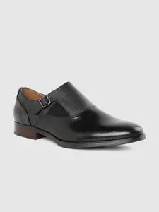 Louis Philippe Men Black Solid Formal Monks with Textured Detail