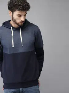 Campus Sutra Men Navy Blue Colourblocked Hooded Sweatshirt