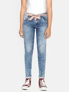 Gini and Jony Girls Blue Regular Fit Mid-Rise Clean Look Stretchable Jeans with Belt