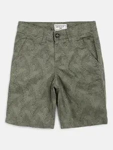 Gini and Jony Boys Olive Green Tropical Printed Regular Fit Shorts