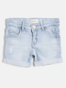 Gini and Jony Girls Blue Washed Regular Fit Low Distress Denim Shorts