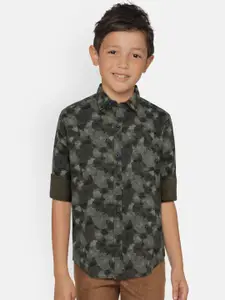 Gini and Jony Boys Olive Green & Navy Blue Regular Fit Printed Casual Shirt
