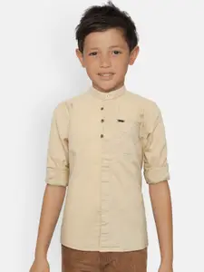 Palm Tree Boys Beige Regular Fit Solid Casual Shirt