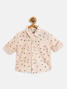 Gini and Jony Boys Peach-Coloured & Black Regular Fit Printed Casual Shirt