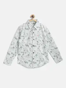 Gini and Jony Boys Grey Floral Print Regular Fit Cotton Casual Shirt