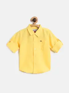 Gini and Jony Boys Yellow Regular Fit Solid Casual Shirt