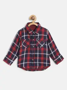 Palm Tree Boys Navy Blue & Red Regular Fit Reversible Checked Casual Shirt