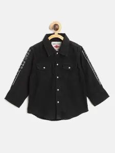 Gini and Jony Boys Black Regular Fit Printed Back Casual Shirt