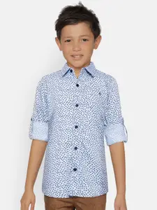 Gini and Jony Boys Blue & White Regular Fit Printed Casual Shirt