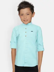 Palm Tree Boys Blue Regular Fit Solid Casual Shirt