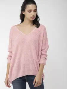 FOREVER 21 Women Pink Self Design Styled Back Acrylic Sweater
