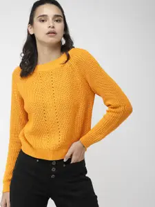 FOREVER 21 Women Mustard Yellow Self Design Sweater