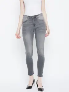 U.S. Polo Assn. Women Charcoal Grey Skinny Fit High-Rise Slash Knee Stretchable Jeans