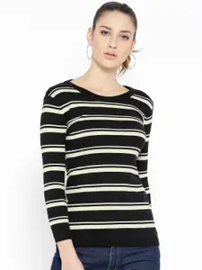 U.S. Polo Assn. Women Black & Off-White Striped Top