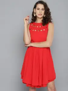 RARE Women Red Solid Fit and Flare Dress