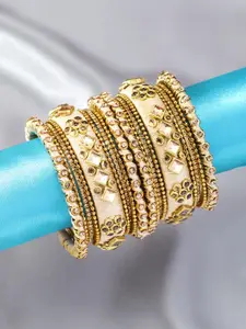 Peora Exquisite Handmade Silk Thread Faux Stone Studded Matching Bangle Set Chuda Indian Ethnic