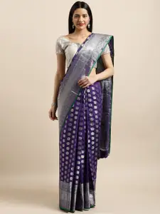 Sugathari Purple & Silver-Toned Art Silk Woven Design Saree