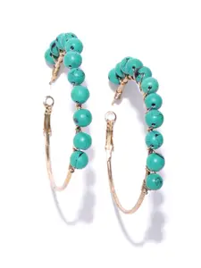 Blueberry Turquoise Blue Gold-Plated Beaded Handcrafted Circular Hoop Earrings