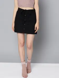 STREET 9 Women Black Solid Mini Straight Skirt