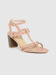 Allen Solly Women Peach-Coloured Solid Heels with Laser Cuts Detail