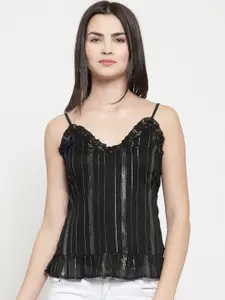 Purple State Women Black Striped Top