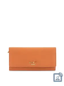 Eske Women Orange Solid Leather Three Fold Wallet