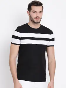 MACK JONNEY Men Black & White Striped Round Neck T-shirt