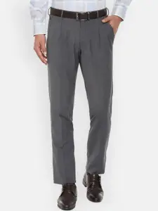 Louis Philippe Men Grey Regular Fit Solid Formal Trousers