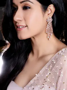 Rubans Rose Gold Plated High Quality Cubic Zirconia Studded Floral Drop Earring