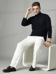 Chkokko Men Navy Blue Solid Turtle Neck T-shirt