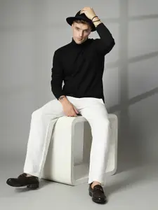 CHKOKKO Men Black Solid Turtle Neck T-shirt