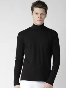 CHKOKKO Men Black Solid High Neck T-shirt