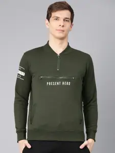 Maniac Men Olive Green Solid Pullover Sweatshirt