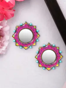 Rubans Silver-Plated & Pink Handcrafted Circular Studs